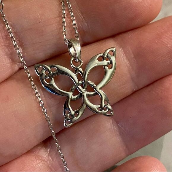 Celtic Butterfly With Triquetras Sterling Silver Necklace - Picture 4 of 4